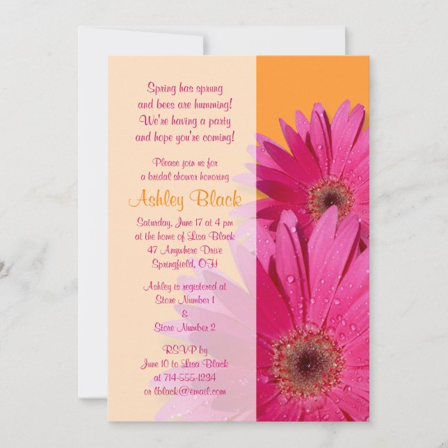 Orange rose Gerbera Daisy Invitation de douche nup (Devant)