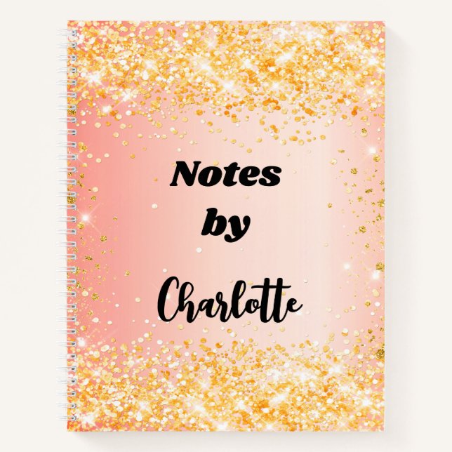 Orange Rose Gold Glitzer Namenskript Notizbuch (Vorderseite)