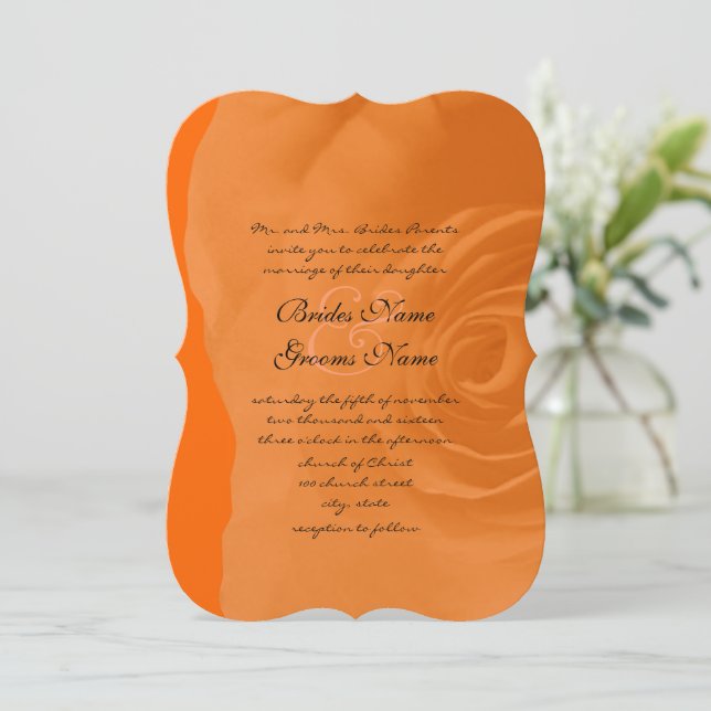 Orange Rose Hochzeit Einladung (Stehend Vorderseite)
