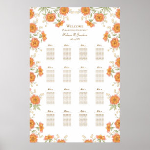 Orange Rose Hochzeit Sitzordnung Poster
