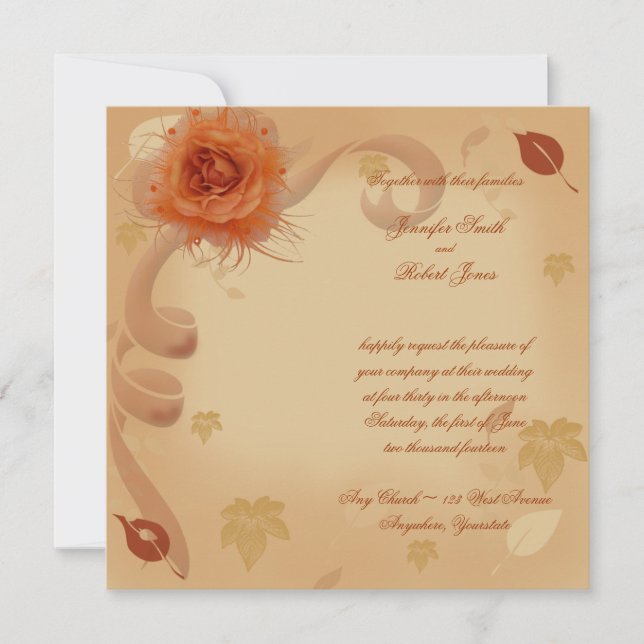 Orange Rose in der Hochzeit im Herbst Einladung (Vorderseite)