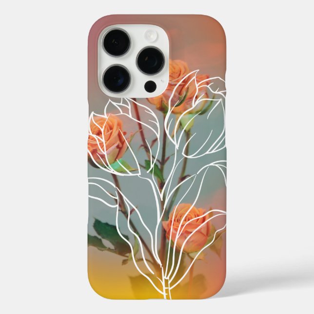 'Orange Rose & Line Art' iPhone 16 Pro Hülle (Rückseite)