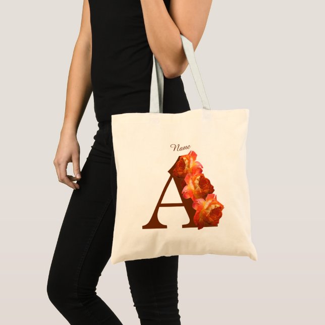Orange Rose Monogram Initial A Your Name Tote Bag Tragetasche (Vorderseite (Produkt))