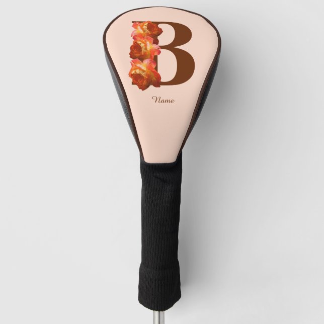 Orange Rose Monogram Initial B Ihr Name Golf Headcover (Vorderseite)