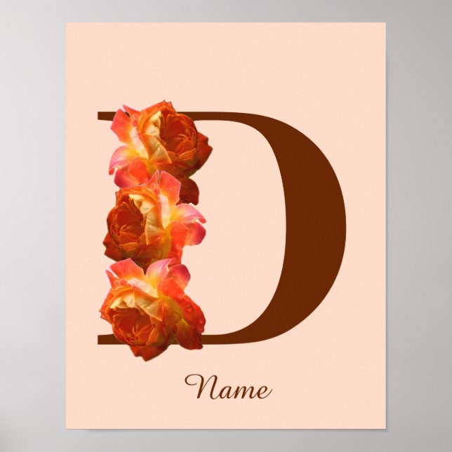 Orange Rose Monogram Initial D Your Name Poster (Vorne)