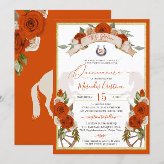 Orange Rose Quinceanera Western Charro Einladung