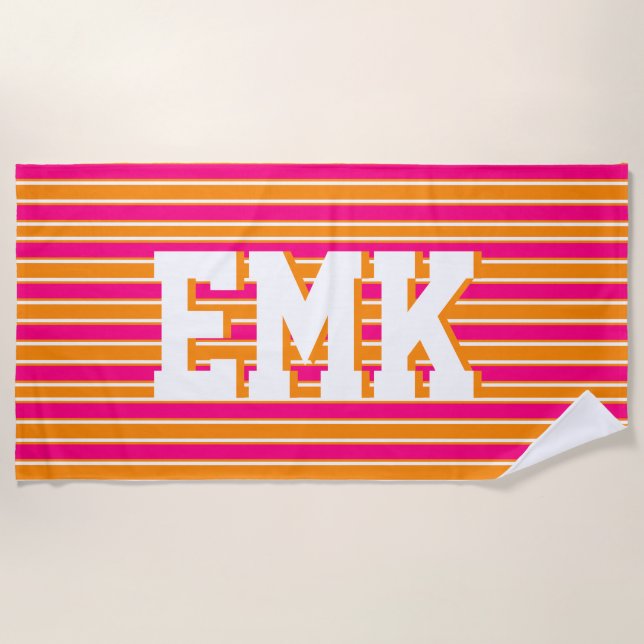 Orange rose rayures Preppy esthétique serviette de (Devant)