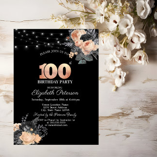 Orange Rose String Lights Black 100. Geburtstag Einladung