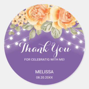 Orange Rose String Lights Lila Geburtstag Dank Runder Aufkleber