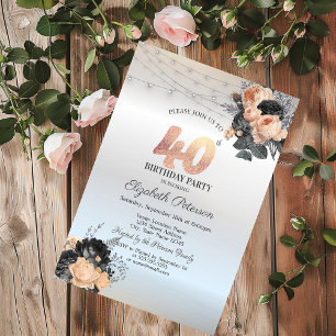 Orange Rose String Lights Silver 40. Geburtstag Einladung