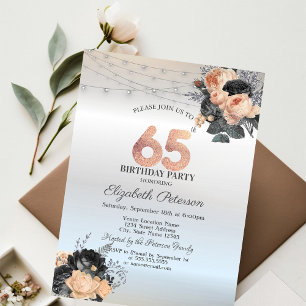 Orange Rose String Lights Silver 65. Geburtstag Einladung