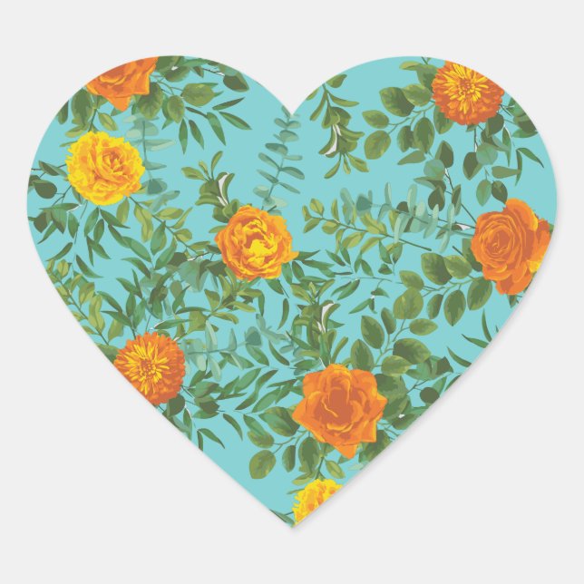 Orange Rose Wedding Aquamarin Aqua Herz-Aufkleber (Vorderseite)