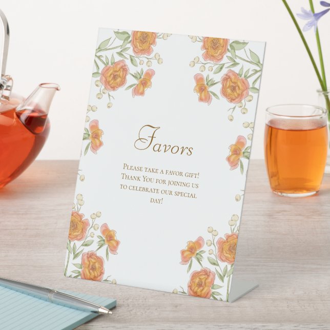 Orange Rose Wedding Favors Sign Sockelschild (In Situ)