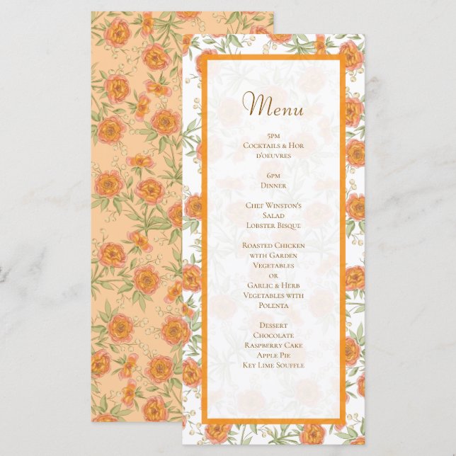 Orange Rose Wedding Menus (Devant / Derrière)