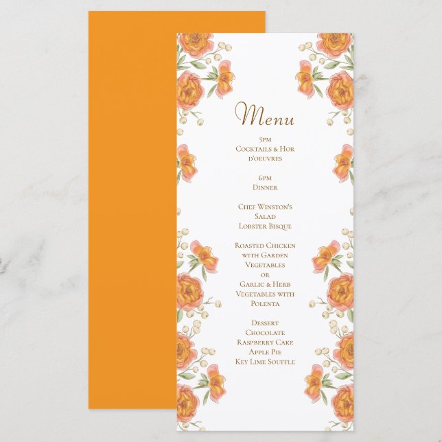 Orange Rose Wedding Menus Menükarte (Vorne/Hinten)