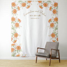 Orange Rose Wedding Photo Backdrop Wandteppich