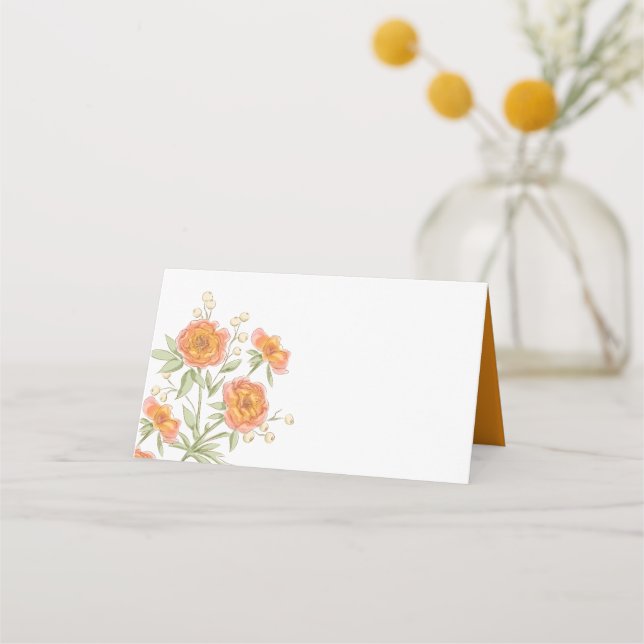 Orange Rose Wedding Place Card Platzkarte (Vorderseite)