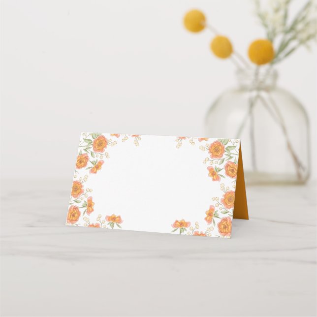 Orange Rose Wedding Place Card Platzkarte (Vorderseite)