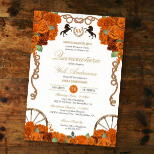 Orange Rose Western Quinceañera Einladung