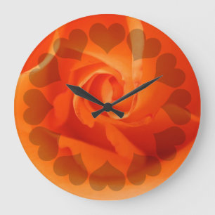Orange Rose With Hearts Große Wanduhr