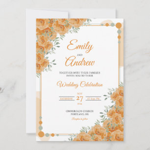 Orange-Rosen-Perlen-Elegante Florale Wasserfarbe H Einladung