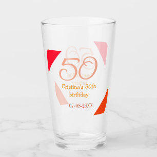 Orange rot 50. Geburtstag Jubiläum Name Datum p Glas