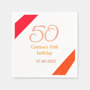 Orange Rot 50. Geburtstagsjubiläum Name Datum p Serviette