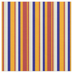 Orange, Rot, Tan, Weiß und Blau - farbige Linien Stoff