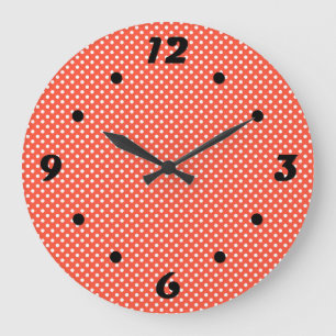 Orange, Rot, Terracotta polka dot Große Wanduhr