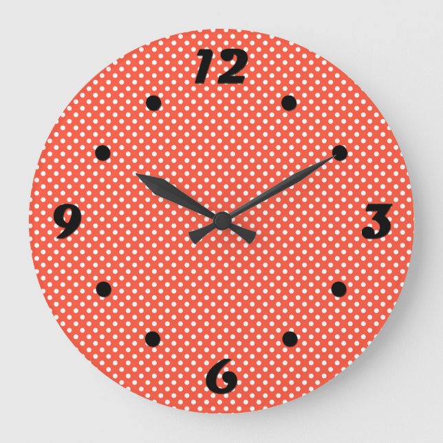 Orange, Rot, Terracotta polka dot Große Wanduhr (Vorderseite)