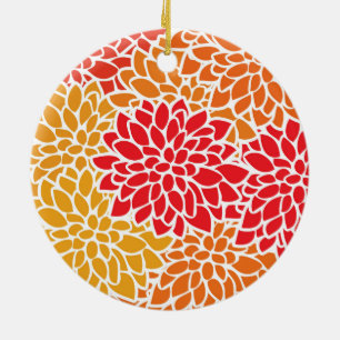 Orange-rote farbenfrohe Vintage-60er-Blume Keramikornament