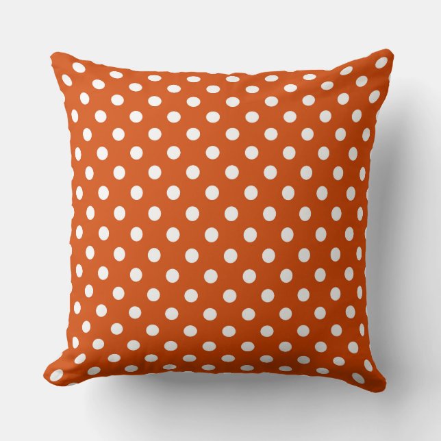 Orange - rote orange und weiße Punkte Kissen (Vorderseite)