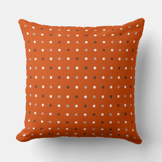 Orange - rote orange und weiße Punkte Kissen (Vorderseite)