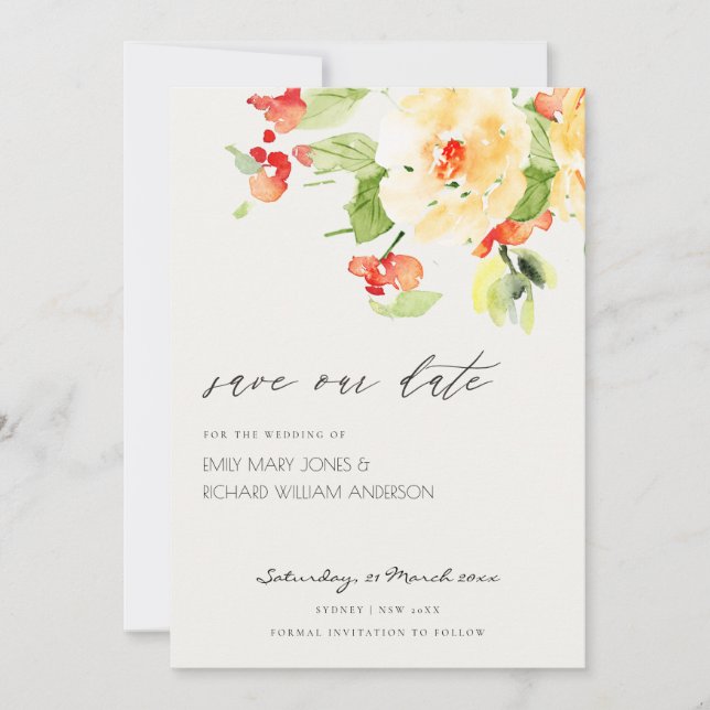 ORANGE ROTE ROSE WATERCOLOR SAVE THE DATE (Vorderseite)