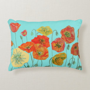 Orange Rote Shabby Mohn Mohnblumen Dekor Aqua Dekokissen