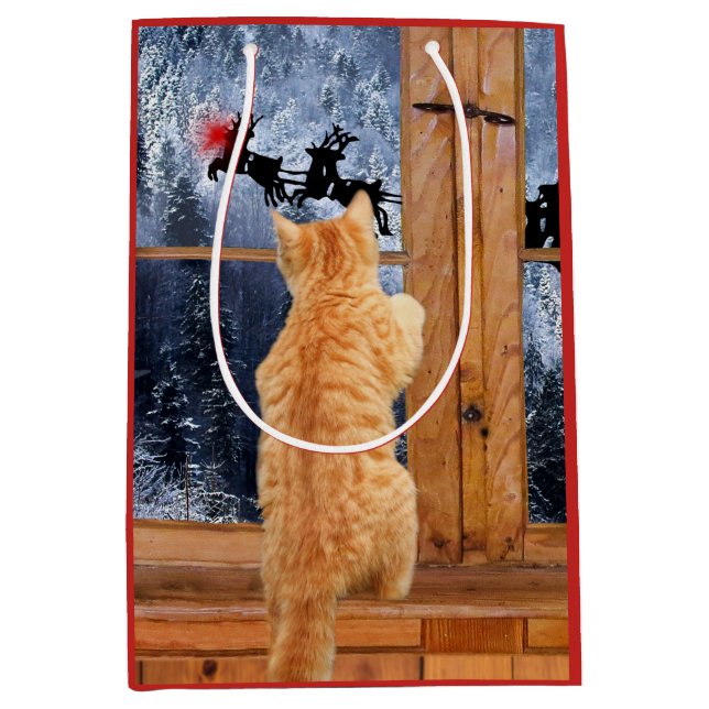 Orange rotes Weihnachten Punkt der Tabbykatze Mittlere Geschenktüte (Vorderseite)