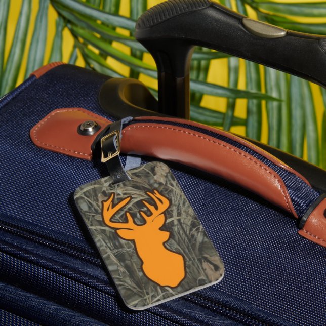 Orange Rotwild-Kopf-Camouflage-Gepäck-Umbau Gepäckanhänger (Vorderseite Insitu 1)