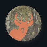 Orange Rotwild-Kopf-Tarnungs-Jagd-Geburtstag Pappteller<br><div class="desc">Der Geburtstags-Party-Teller,  der eine Illustration eines orange Rotwilds kennzeichnet,  geht Silhouette voran.  Hintergrund ist Tarnung.  Personifizieren Sie die Geburtstagszahl.</div>