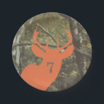 Orange Rotwild-Kopf-Tarnungs-Jagd-Geburtstag Pappteller<br><div class="desc">Der Geburtstags-Party-Teller,  der eine Illustration eines orange Rotwilds kennzeichnet,  geht Silhouette voran.  Hintergrund ist Tarnung.  Personifizieren Sie die Geburtstagszahl.</div>