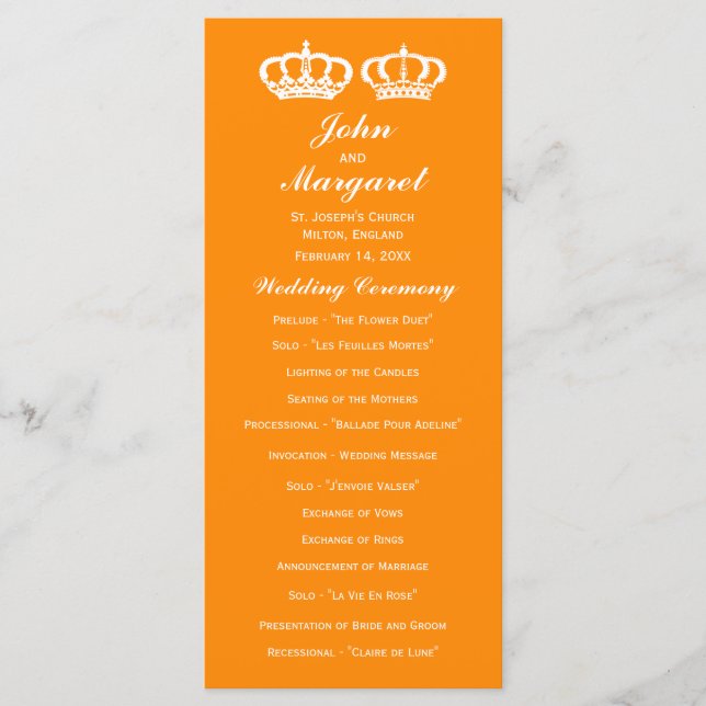 Orange Royal Couple Wedding Programme (Devant)