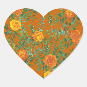 Orange & Rust Fall Peony & Rose Blumenhochzeit Herz-Aufkleber