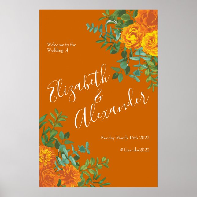 Orange & Rust Fall Peony Rose Blumenzehen Poster (Vorne)