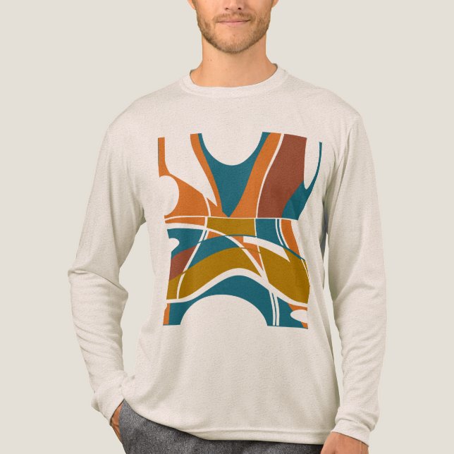 Orange Rust Gold Dunkel Aquamarin Abstrakte Swirbe Tri-Blend Shirt (Vorderseite)