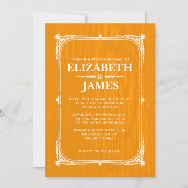 Orange Rustic Barn Wood Wedding Einladungen (Vorderseite)