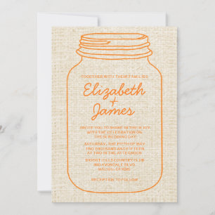 Orange Rustic Burlap Mason Jar Wedding Einladungen