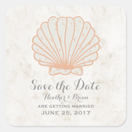 Orange Rustic Seashell Save the Date Quadratischer Aufkleber