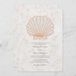 Orange Rustic Seashell Wedding Einladung
