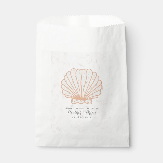 Orange Rustic Seashell Wedding Geschenktütchen (Vorderseite)