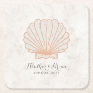 Orange Rustic Seashell Wedding Rechteckiger Pappuntersetzer