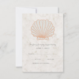 Orange Rustic Seashell Wedding RSVP Card Karte